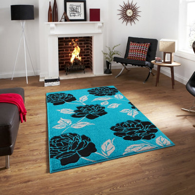 Smart Living Modern Thick Soft Carved Area RugLiving Room CarpetKitchen FloorBedroom Soft Rugs 60 X 220CmTeal Black from B&Q