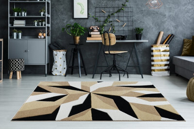 Smart Living Modern Thick Soft Carved Area Rug, Living Room Carpet, Kitchen Floor, Bedroom Soft Rugs 60Cm X 110Cm - Beige Black