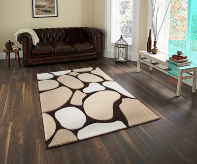 Smart Living Modern Thick Soft Carved Area Rug, Living Room Carpet, Kitchen Floor, Bedroom Soft Rugs 160Cm X 230Cm - Brown Beige