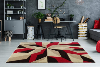 Smart Living Modern Thick Soft Carved Area Rug, Living Room Carpet, Kitchen Floor, Bedroom Soft Rugs 160Cm X 230Cm - Beige Red