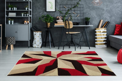 Smart Living Modern Thick Soft Carved Area RugLiving Room CarpetKitchen FloorBedroom Soft Rugs 160Cm X 230CmBeige Red from B&Q