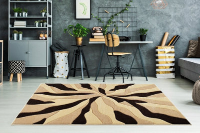 Smart Living Modern Thick Soft Carved Area Rug, Living Room Carpet, Kitchen Floor, Bedroom Soft Rugs 160Cm X 230Cm - Beige Brown