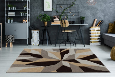 Smart Living Modern Thick Soft Carved Area Rug, Living Room Carpet, Kitchen Floor, Bedroom Soft Rugs 60Cm X 110Cm - Brown Beige