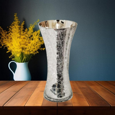 DEENZ Elegant Silver Crackle Mercury Glass Large Vase H 30Cm from B&Q