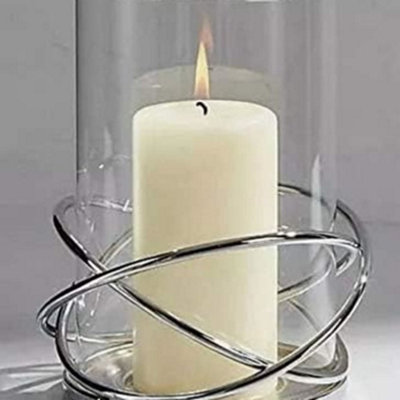Biznest Decorative Silver Circular Lantern Hurricane Candle Holder Metal Frame For Pillar Candle Height : 16Cm. from B&Q