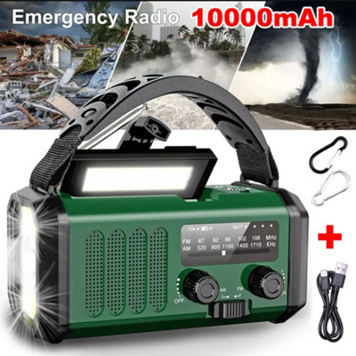 8000mAh Wind Up Solar Radio, Portable Crank Radio AM/FM SOS Alarm Dynamo Survival Radio, Phone Charger LED Flashlight & Reading Light, IPX3 Waterproof, with Compass for Emergency Outdoor (Green