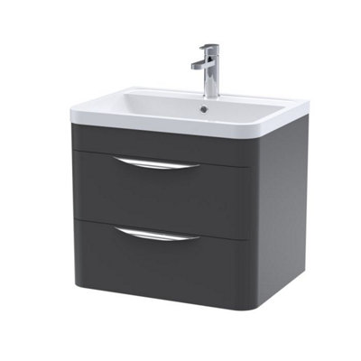 Dezine Nile 600mm 2 Drawer Satin Anthracite Wall Hung Vanity Unit from B&Q