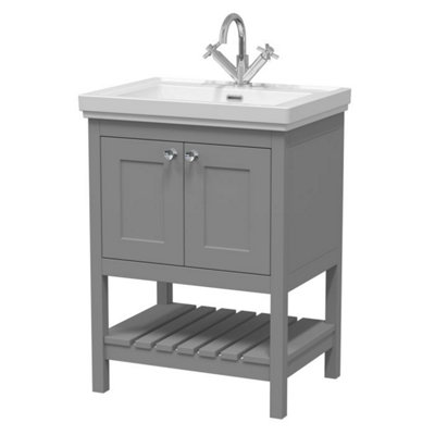 Dezine Colorado 600mm Cool Grey 1 Tap Hole Floorstanding Vanity Unit from B&Q