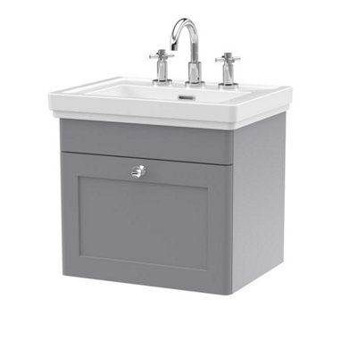 Dezine Loire 2.0 500mm Satin Grey Wall Hung Vanity Unit3 Tap Hole from B&Q