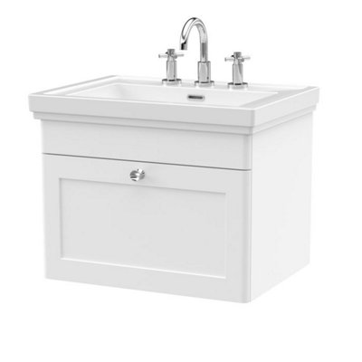 Dezine Loire 2.0 600mm Wall Hung Satin White Vanity Unit3 Tap Hole from B&Q