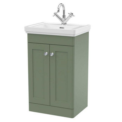 Dezine Loire 2.0 500mm Floor Standing Satin Green Vanity Unit1 Tap Hole from B&Q