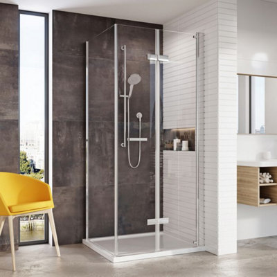 Dezine Elite 900 X 800mm Frameless 8mm Bi-Fold Door Rectangular Shower Enclosure from B&Q