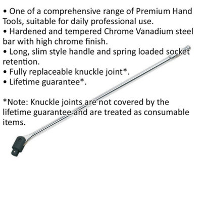 1000mm Breaker Pull Bar - 1" Sq Drive Knuckle - Spring Loaded Socket Retention
