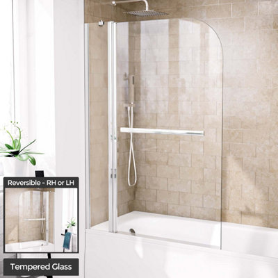 1000mm Curved Glass Bath Screen Swing Door & Towel Bar Chrome  Athens