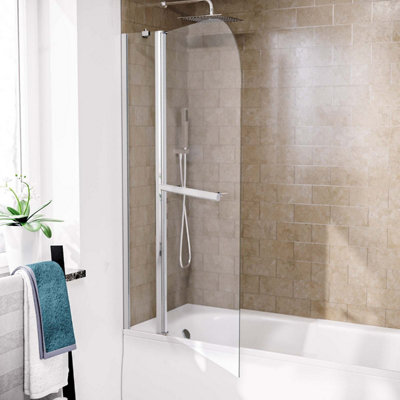 1000mm Curved Glass Bath Screen Swing Door & Towel Bar Chrome  Athens - 3