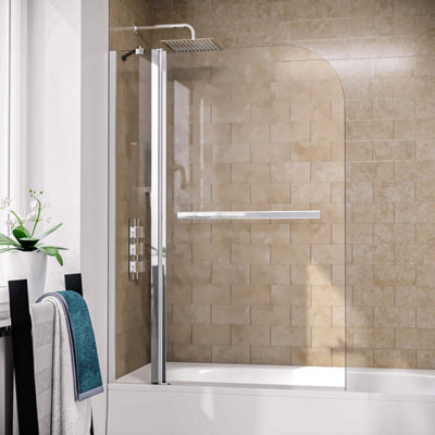 1000mm Curved Glass Bath Screen Swing Door & Towel Bar Chrome  Athens - 4