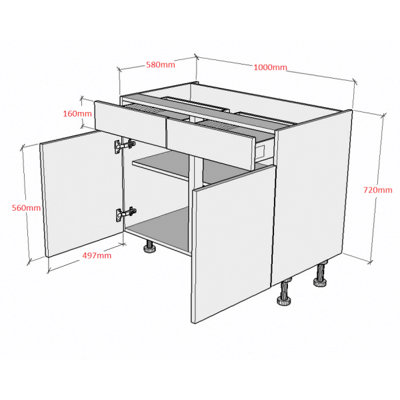 1000mm Drawer Line Double Base Kitchen Cabinet - 720mm High - Soft ...