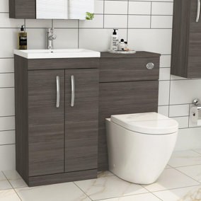 1000mm Grey Elm 2 Doors Furniture Pack with Mid Edge Basin & Elva Back to Wall Toilet