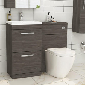 1000mm Grey Elm 2 Drawer Furniture Pack with Mid Edge Basin & Elva Back to Wall Toilet