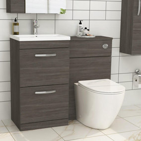 1000mm Grey Elm 2 Drawer Furniture Pack with Mid Edge Basin & Slim Elva Back to Wall Toilet