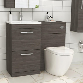 1000mm Grey Elm 2 Drawer Furniture Pack with Minimalist Basin & Elva Back to Wall Toilet