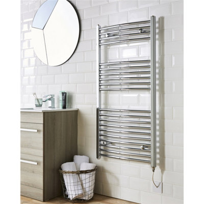 1000mm (H) x 500mm (W) - Curved Vertical Chrome Electric Towel Rail - On/Off - (Clifton Rail) - (1m x 0.5m)