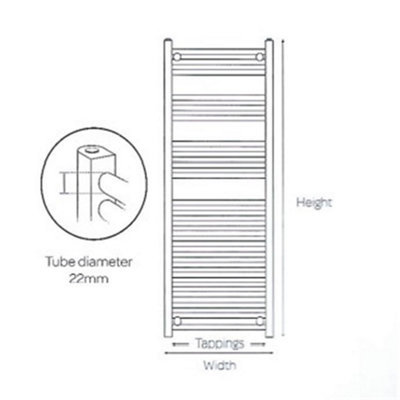 1000mm (H) x 600mm (W) - Vertical CURVED - 22mm - White - Bathroom Towel Rail - (Clifton Rail) -(1.0m x 0.6m)