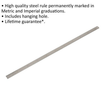 1000mm Steel Ruler - Metric & Imperial Markings - Hanging Hole - 40 Inch Rule