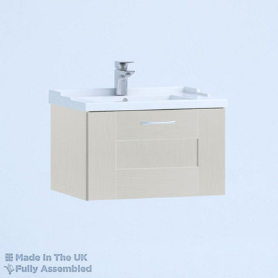 1000mm Traditional 1 Drawer Wall Hung Bathroom Vanity Basin Unit (Fully Assembled) - Cartmel Woodgrain Light Grey