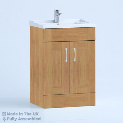 1000mm Traditional 2 Door Floor Standing Bathroom Vanity Basin Unit (Fully Assembled) - Cambridge Solid Wood Natural Oak