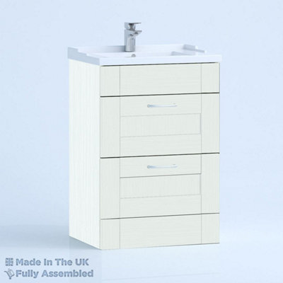 1000mm Traditional 2 Drawer Floor Standing Bathroom Vanity Basin Unit (Fully Assembled) - Cambridge Solid Wood Ivory