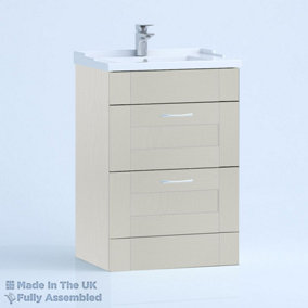 1000mm Traditional 2 Drawer Floor Standing Bathroom Vanity Basin Unit (Fully Assembled) - Cambridge Solid Wood Light Grey