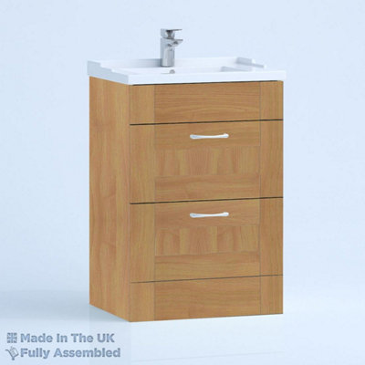 1000mm Traditional 2 Drawer Floor Standing Bathroom Vanity Basin Unit (Fully Assembled) - Cambridge Solid Wood Natural Oak
