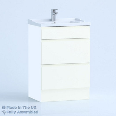 1000mm Traditional 2 Drawer Floor Standing Bathroom Vanity Basin Unit (Fully Assembled) - Lucente Matt White