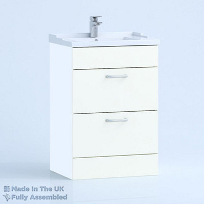 1000mm Traditional 2 Drawer Floor Standing Bathroom Vanity Basin Unit (Fully Assembled) - Vivo Gloss White