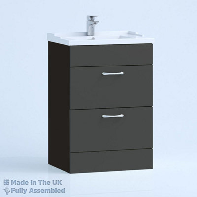 1000mm Traditional 2 Drawer Floor Standing Bathroom Vanity Basin Unit (Fully Assembled) - Vivo Matt Anthracite