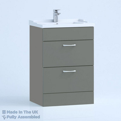 1000mm Traditional 2 Drawer Floor Standing Bathroom Vanity Basin Unit (Fully Assembled) - Vivo Matt Dust Grey