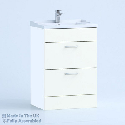 1000mm Traditional 2 Drawer Floor Standing Bathroom Vanity Basin Unit (Fully Assembled) - Vivo Matt White
