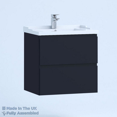 1000mm Traditional 2 Drawer Wall Hung Bathroom Vanity Basin Unit (Fully Assembled) - Lucente Matt Indigo