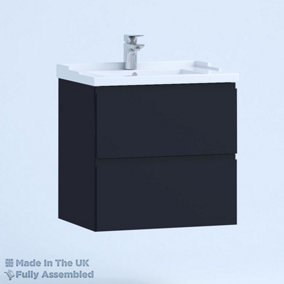 1000mm Traditional 2 Drawer Wall Hung Bathroom Vanity Basin Unit (Fully Assembled) - Lucente Matt Indigo