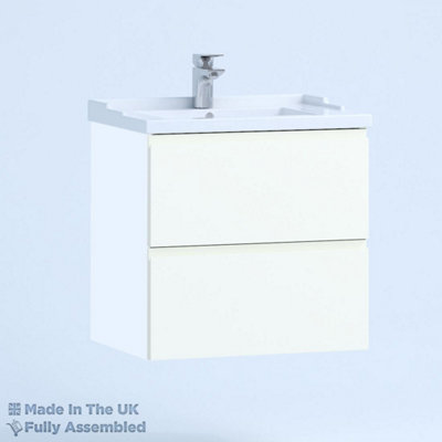 1000mm Traditional 2 Drawer Wall Hung Bathroom Vanity Basin Unit (Fully Assembled) - Lucente Matt White