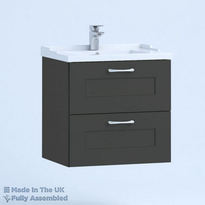 1000mm Traditional 2 Drawer Wall Hung Bathroom Vanity Basin Unit (Fully Assembled) - Oxford Matt Anthracite