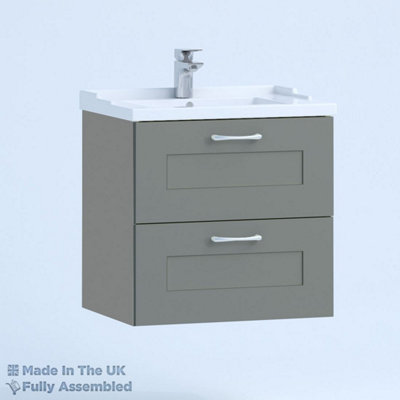 1000mm Traditional 2 Drawer Wall Hung Bathroom Vanity Basin Unit (Fully Assembled) - Oxford Matt Dust Grey