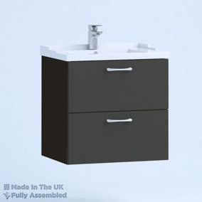 1000mm Traditional 2 Drawer Wall Hung Bathroom Vanity Basin Unit (Fully Assembled) - Vivo Gloss Anthracite