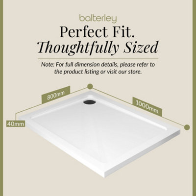 1000mm x 800mm Premium Rectangular Shower Tray - White - 5