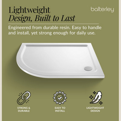 1000mm x 800mm Premium Shower Tray - Left Hand Offset Quadrant  - White - 3