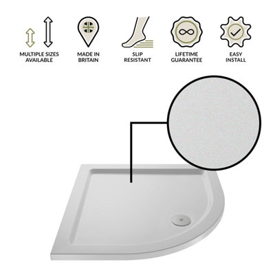 1000mm x 800mm Premium Slip Resistant Shower Tray - Right Hand Offset Quadrant - White - 3
