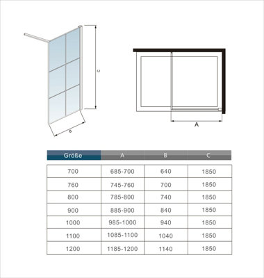 Acezanble 700x1850mm Black Walk In Wet Room 8mm Nano Glass Screen With 1200x700mm Shower Tray