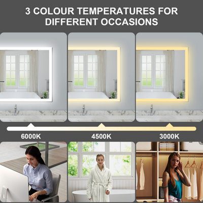 1000x600mm Bathroom 3 Colors Dimmable LED Mirror with Anti-fog IP44 ...