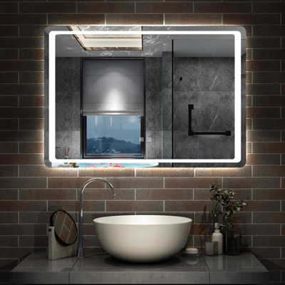 1000x600mm Bathroom LED Mirror with Demister, Dual Touch Sensor Switch ...